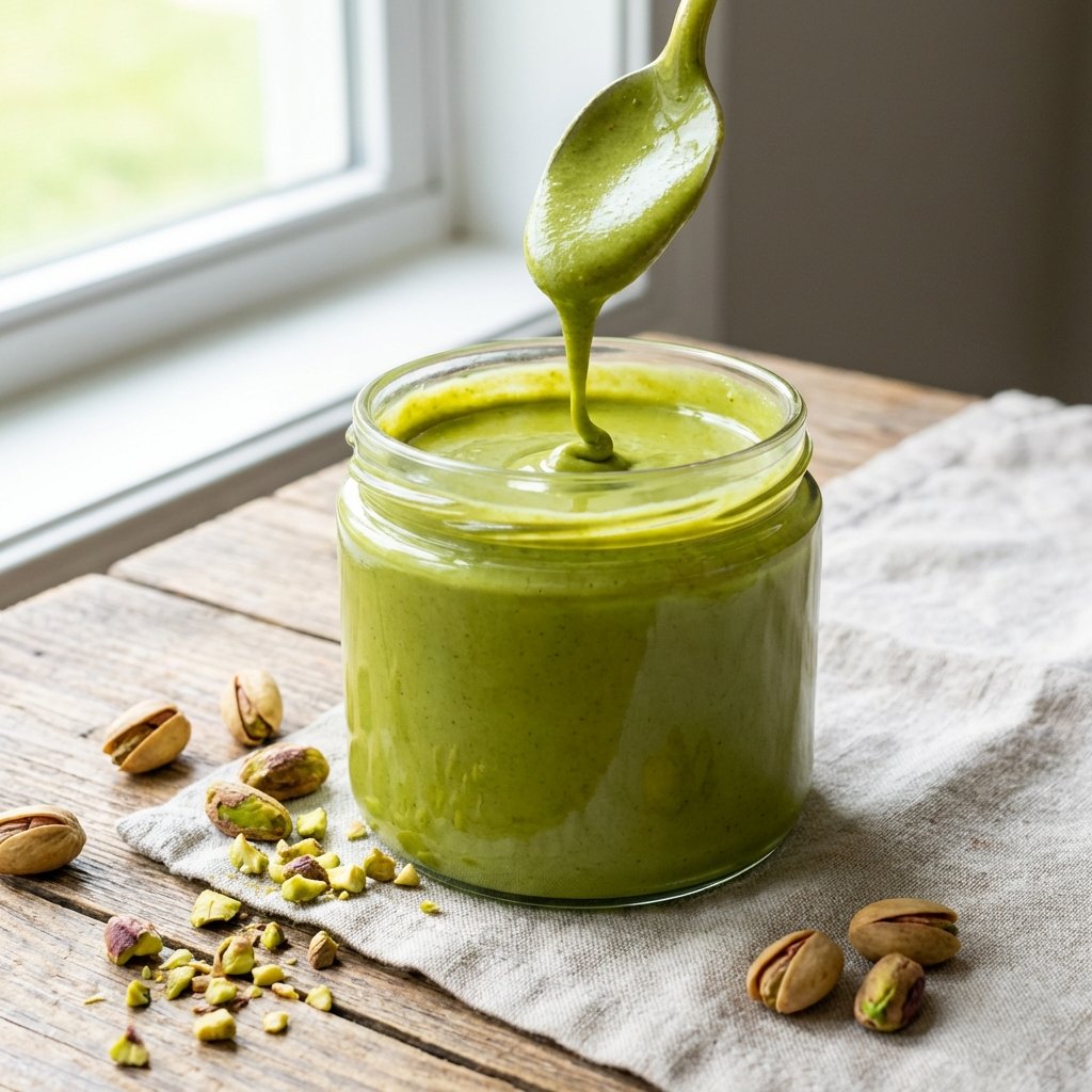 Jar of homemade pistachio butter