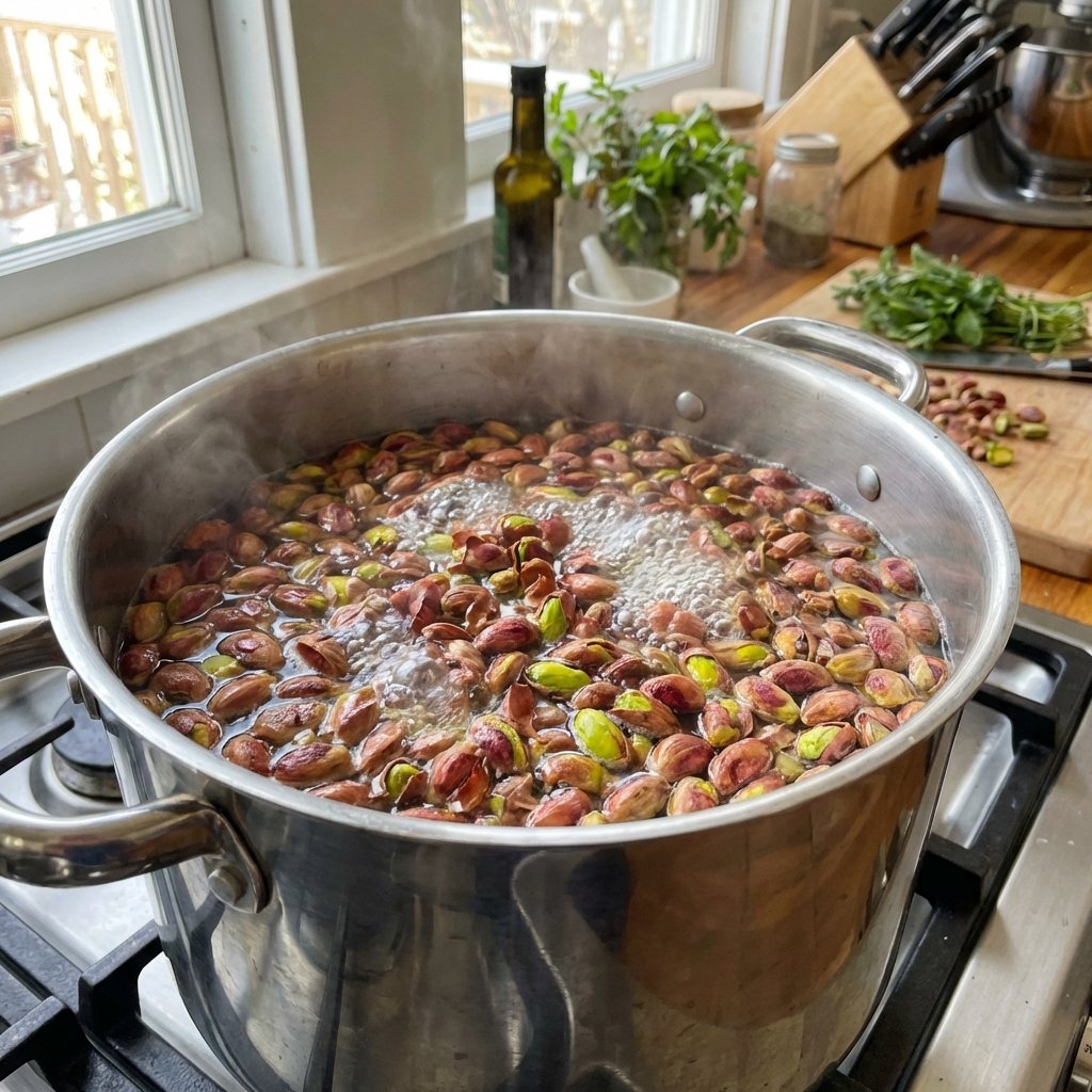Blanching pistachios